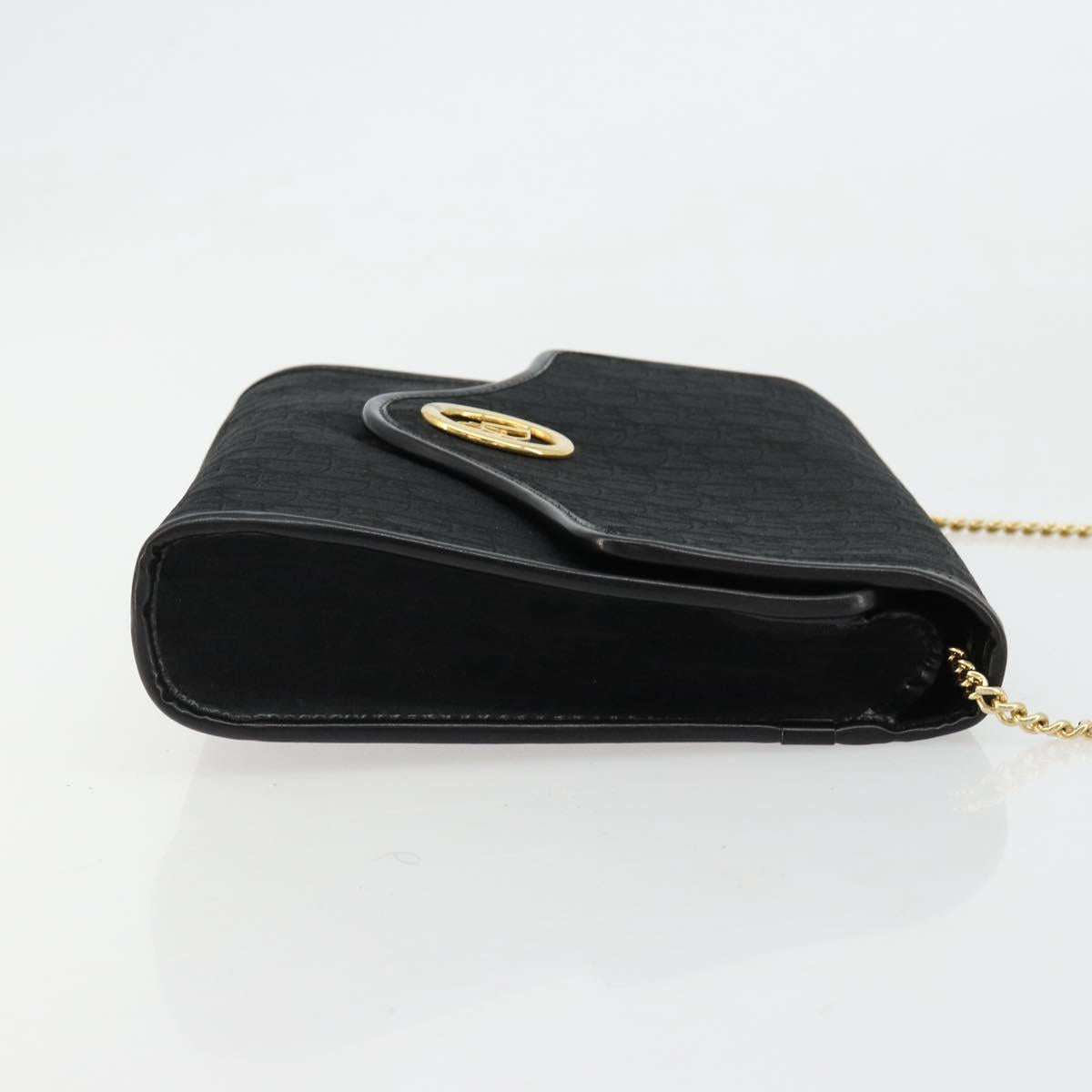 Christian Dior Trotter Canvas Chain Shoulder Bag Black Gold Auth ep14658A