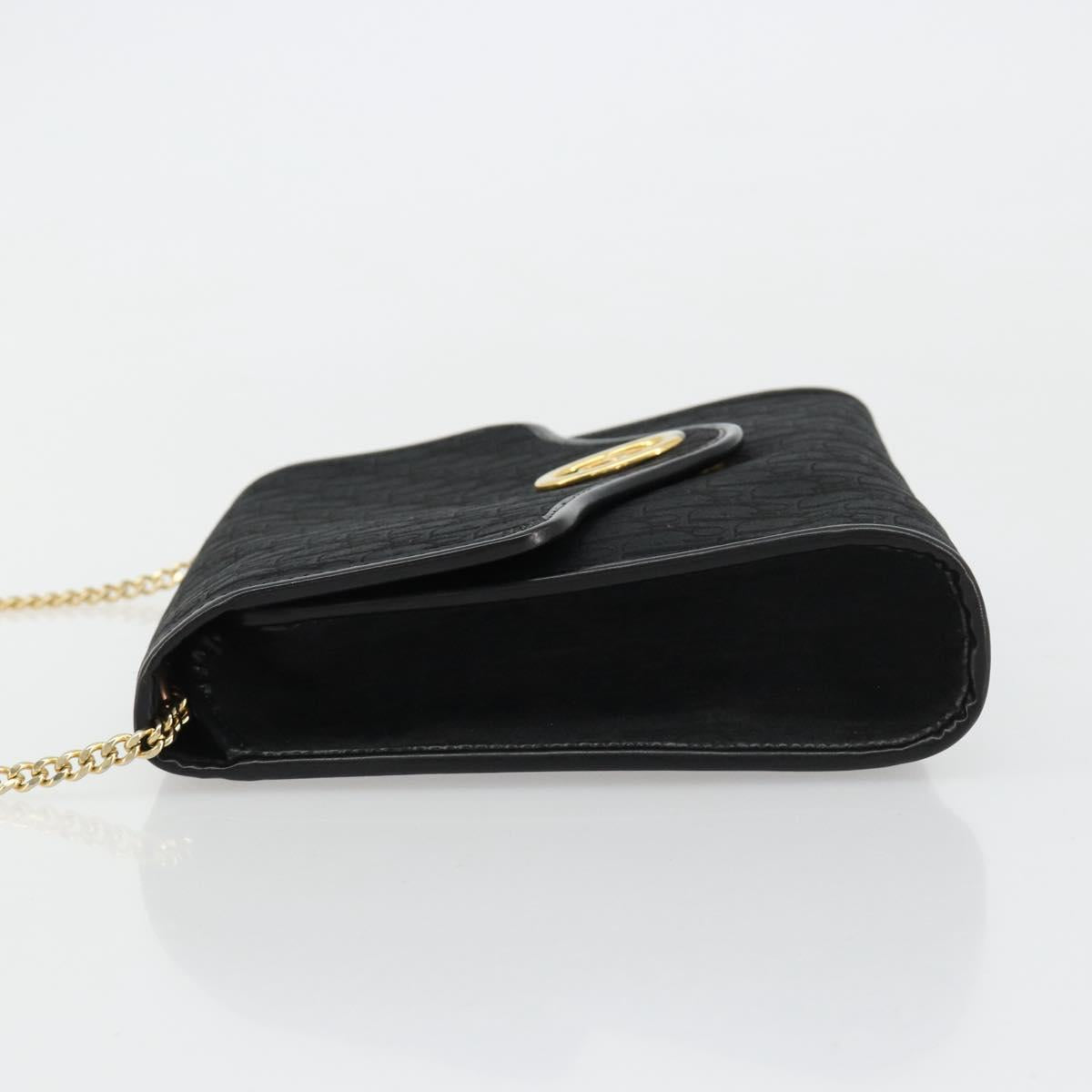 Christian Dior Trotter Canvas Chain Shoulder Bag Black Gold Auth ep14658A