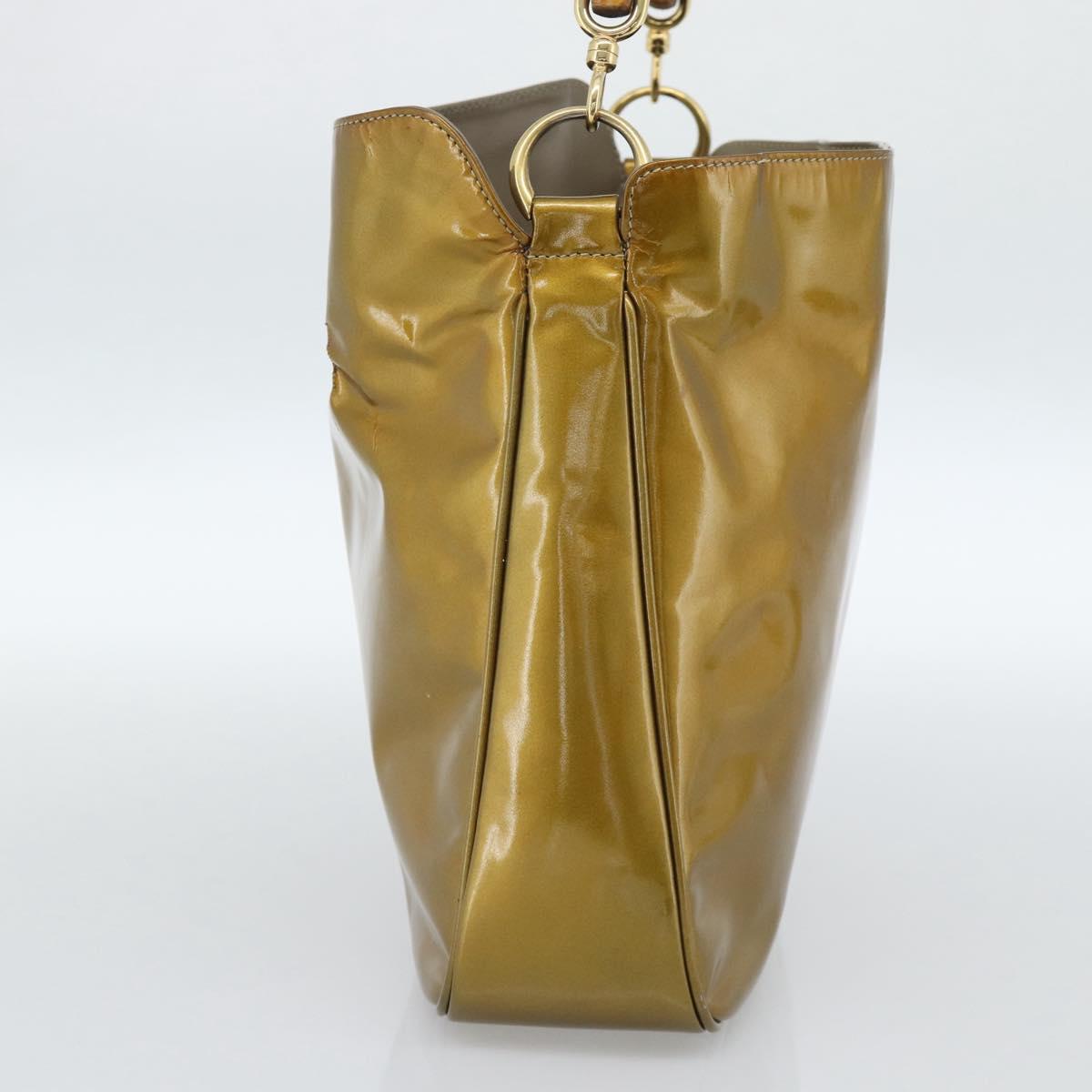 GUCCI Bamboo Hand Bag Patent leather Gold Auth ep14663