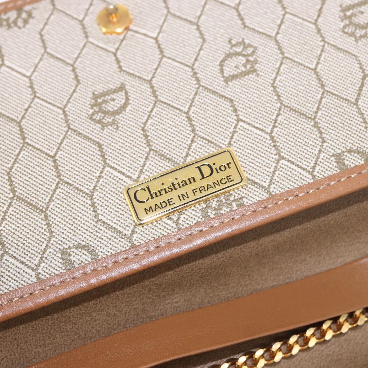Christian Dior Honeycomb Canvas Chain Shoulder Bag PVC Black Gold Auth ep14665