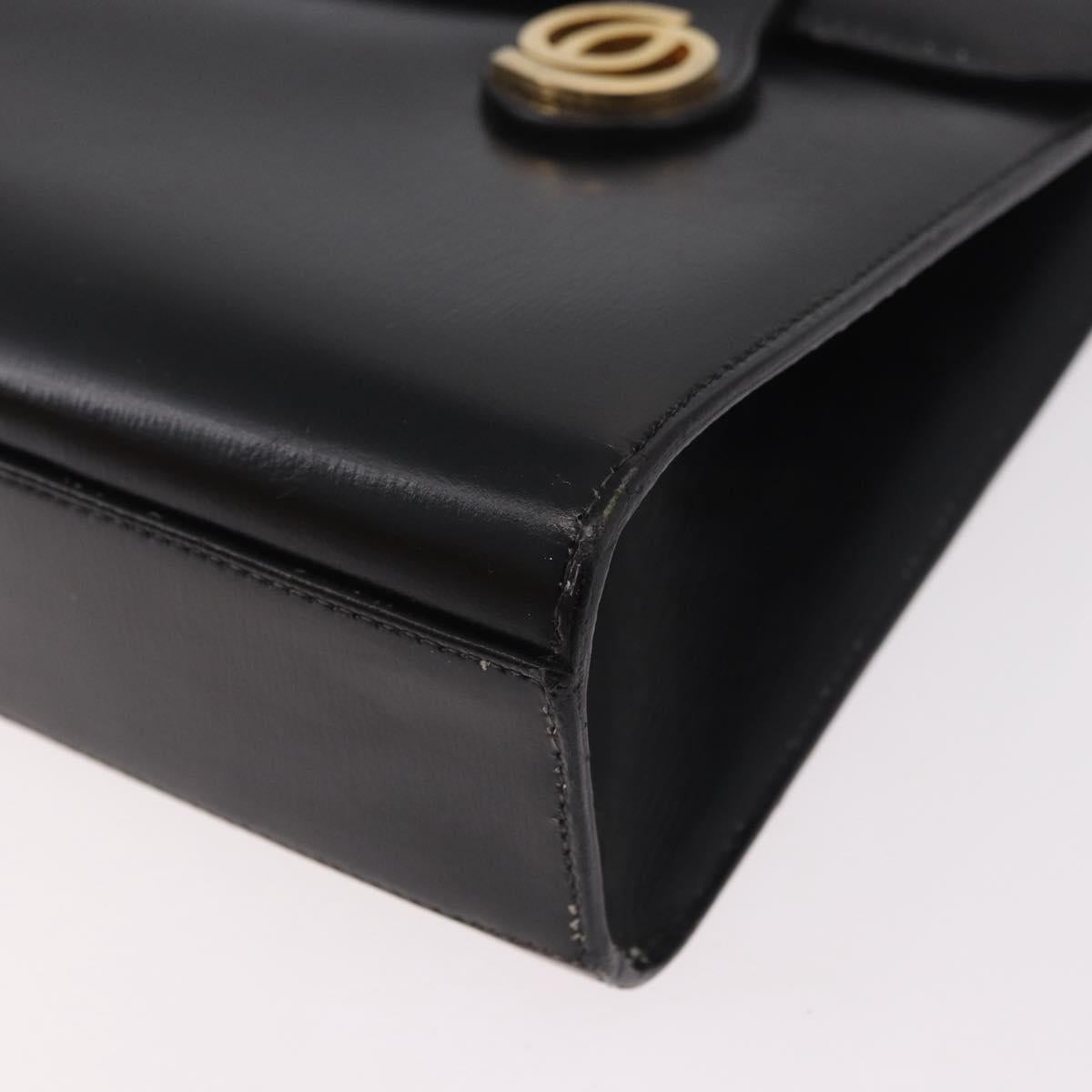 Christian Dior Hand Bag Leather Black Gold Auth ep14672