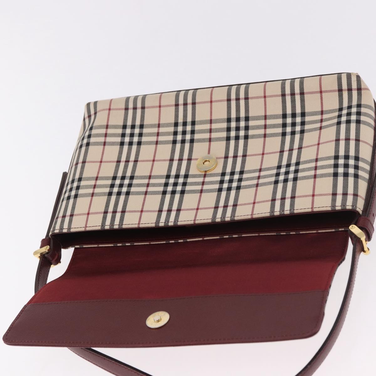BURBERRY Nova Check Hand Bag Canvas Beige Gold Auth ep14673