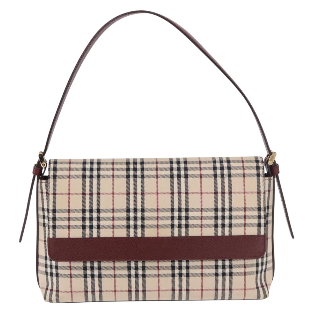 BURBERRY Nova Check Hand Bag Canvas Beige Gold Auth ep14673