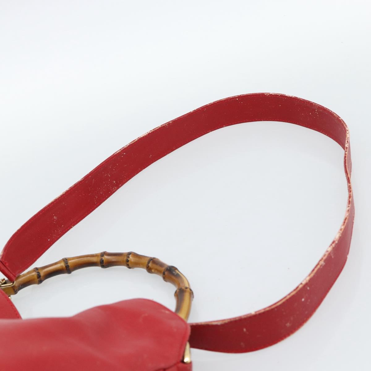 GUCCI Bamboo Hand Bag Leather 2way Red Gold Auth ep14677