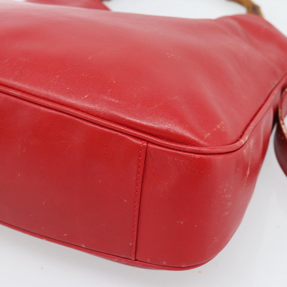 GUCCI Bamboo Hand Bag Leather 2way Red Gold Auth ep14677
