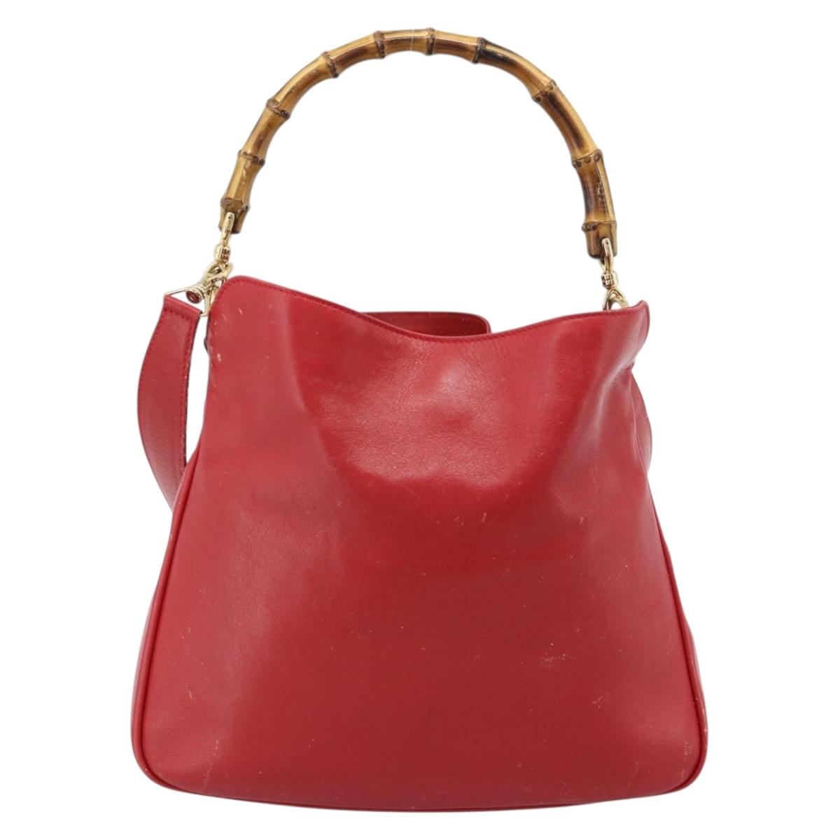 GUCCI Bamboo Hand Bag Leather 2way Red Gold Auth ep14677