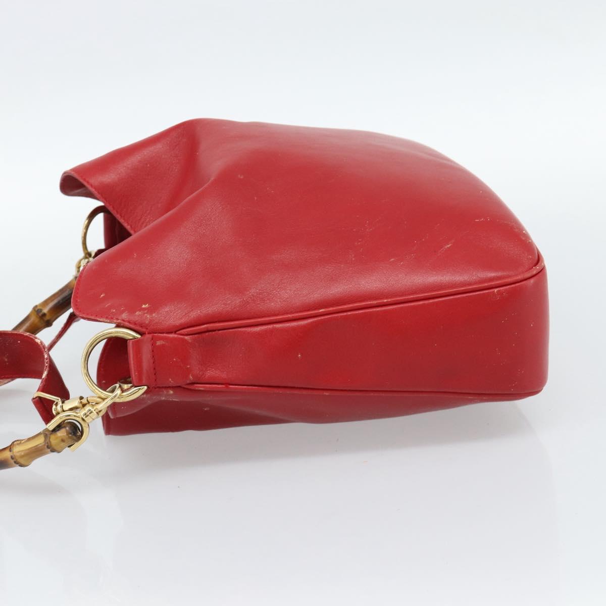 GUCCI Bamboo Hand Bag Leather 2way Red Gold Auth ep14677