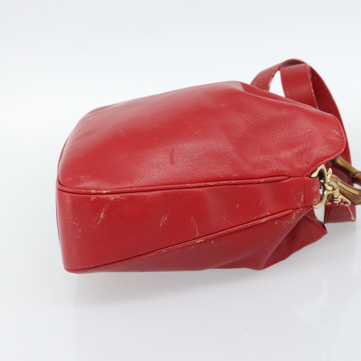 GUCCI Bamboo Hand Bag Leather 2way Red Gold Auth ep14677