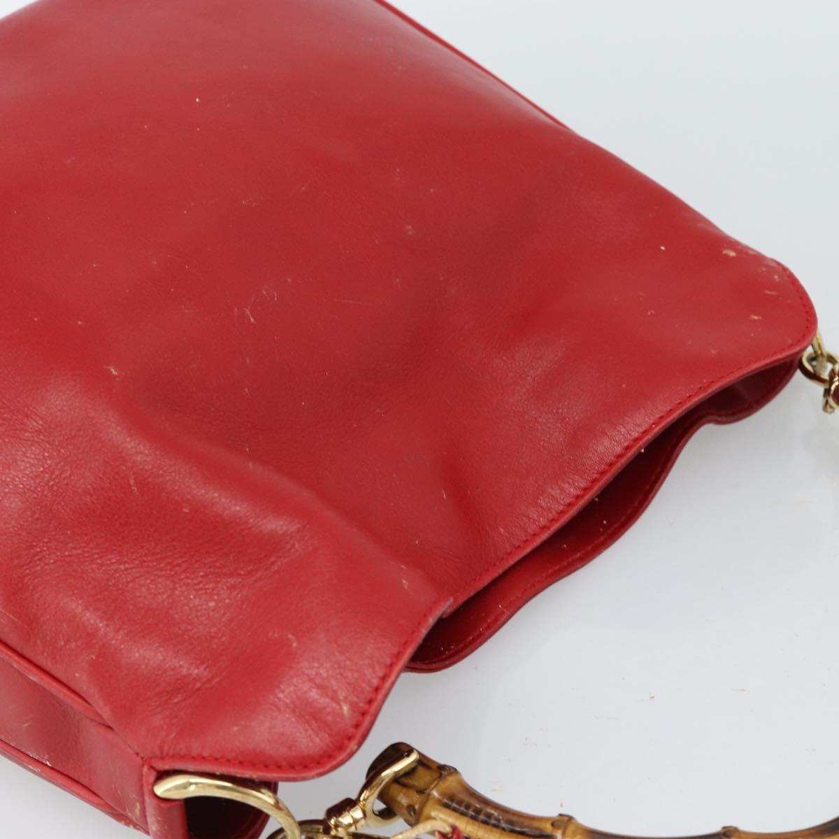 GUCCI Bamboo Hand Bag Leather 2way Red Gold Auth ep14677