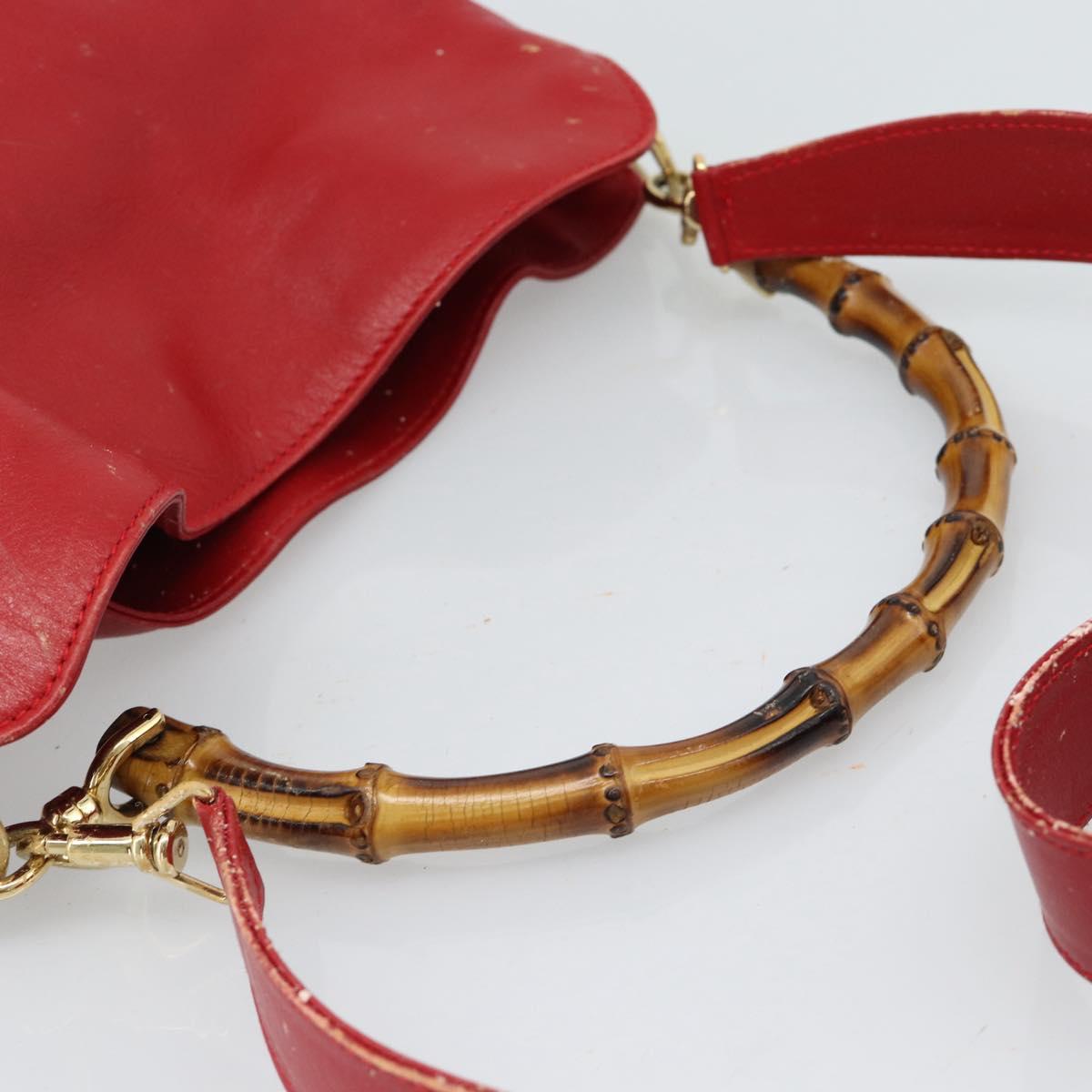 GUCCI Bamboo Hand Bag Leather 2way Red Gold Auth ep14677