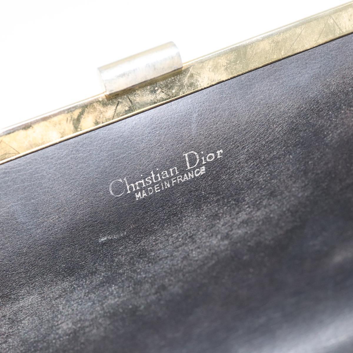 Christian Dior Clutch Bag Suede Black Gold Auth ep14678