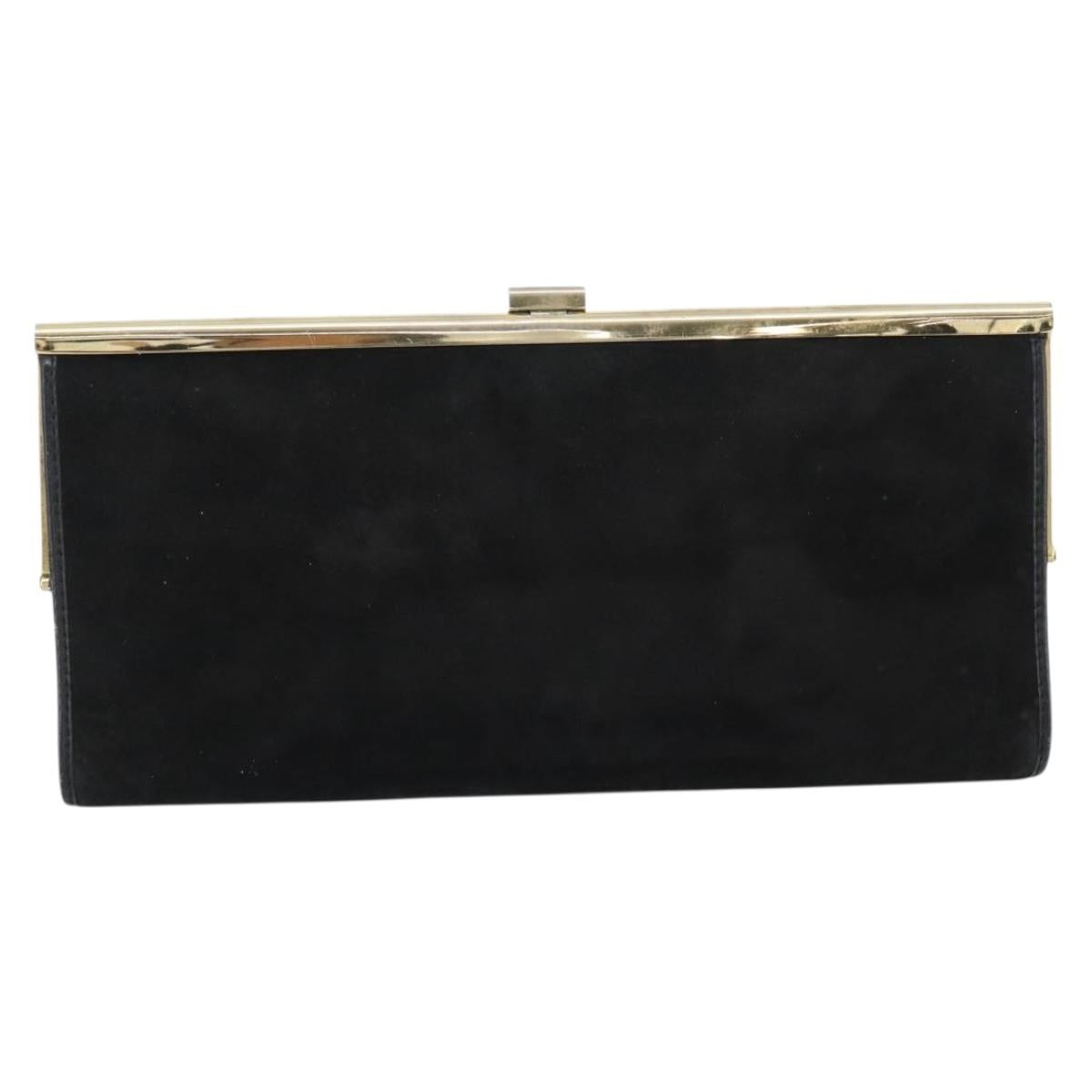 Christian Dior Clutch Bag Suede Black Gold Auth ep14678