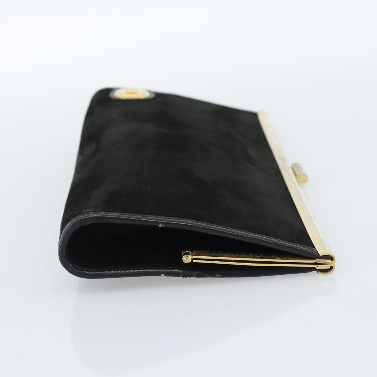 Christian Dior Clutch Bag Suede Black Gold Auth ep14678