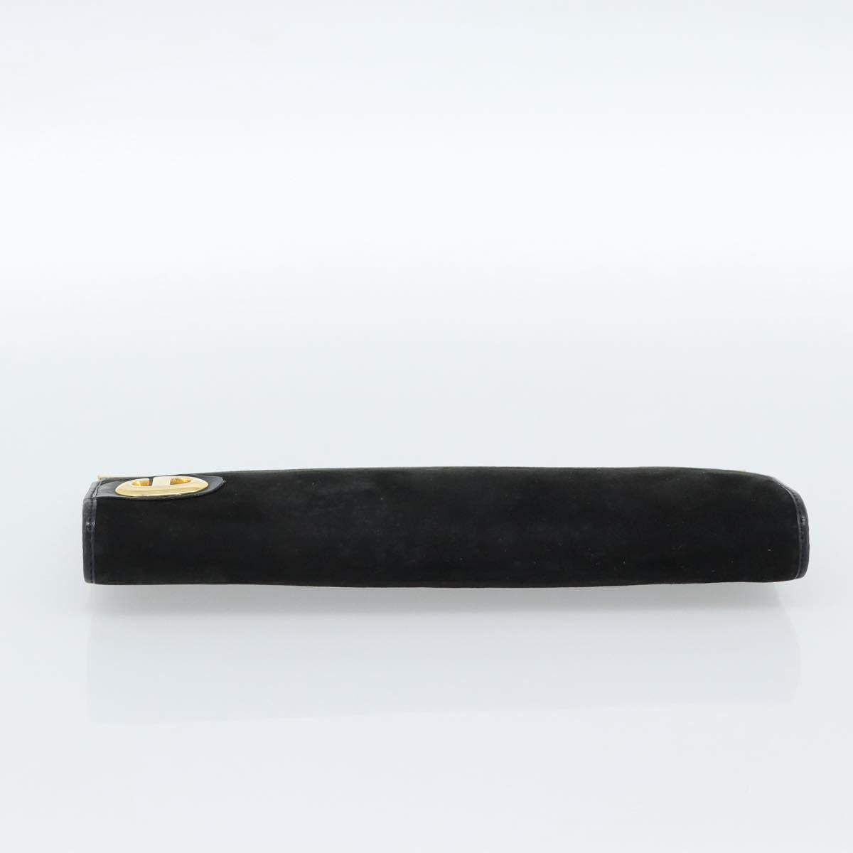 Christian Dior Clutch Bag Suede Black Gold Auth ep14678