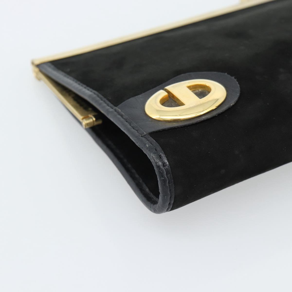 Christian Dior Clutch Bag Suede Black Gold Auth ep14678