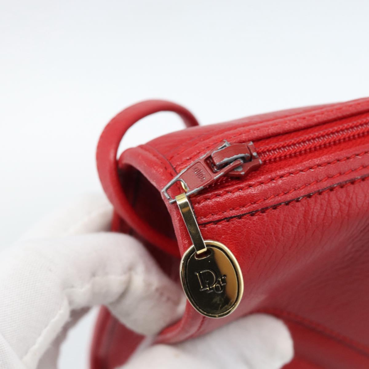 Christian Dior Shoulder Bag Leather Red Gold Auth ep14679