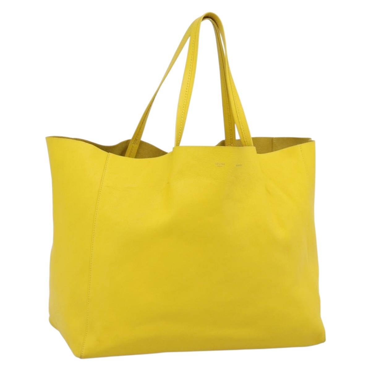 CELINE Horizontalkava Tote Bag Leather Yellow Gold Auth ep14681
