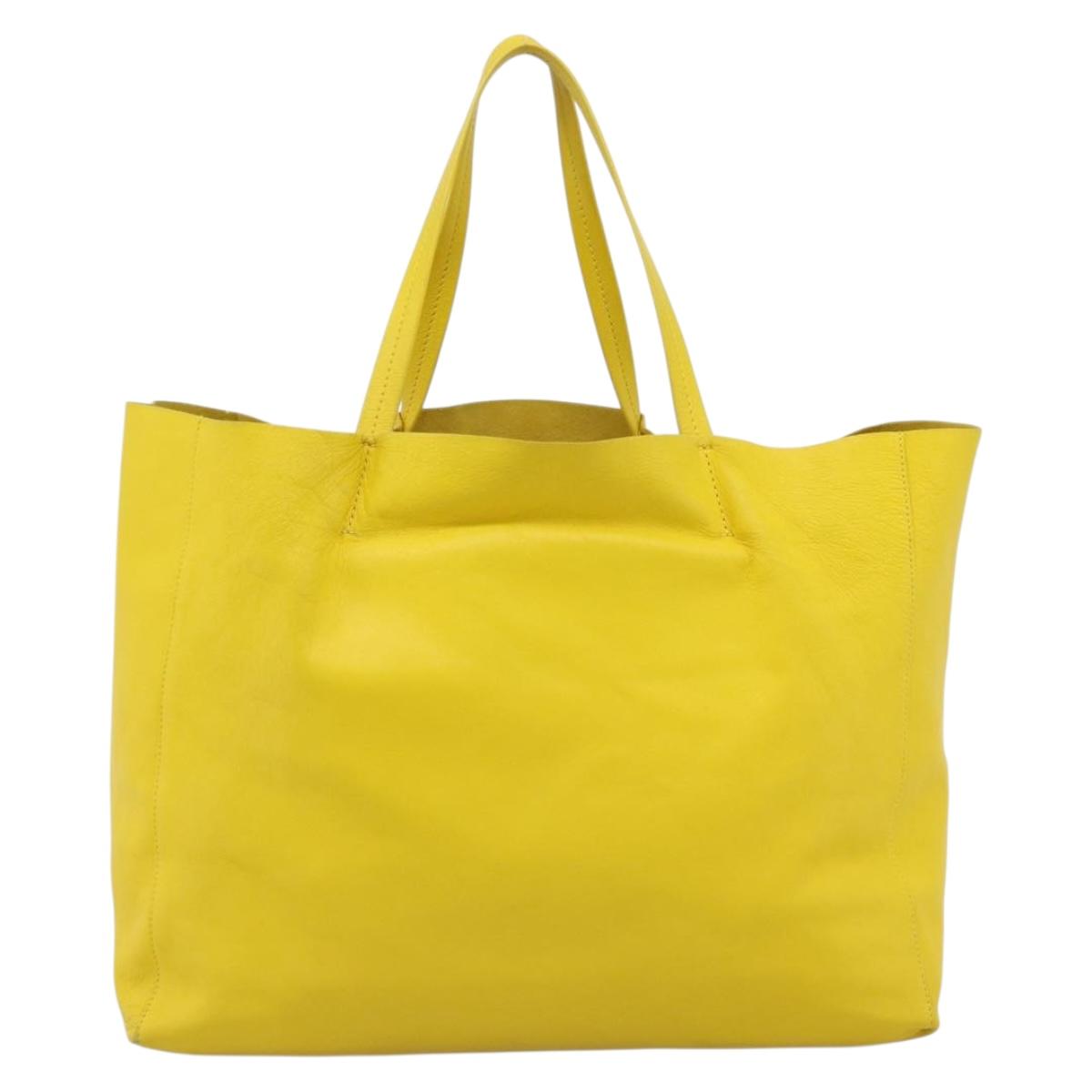 CELINE Horizontalkava Tote Bag Leather Yellow Gold Auth ep14681