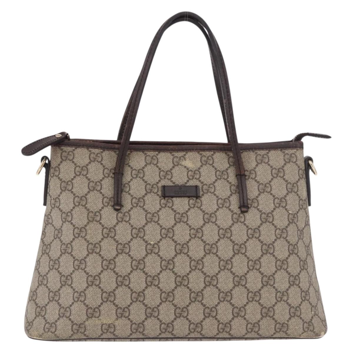 GUCCI GG Supreme Hand Bag PVC Beige Gold 353440 Auth ep14684