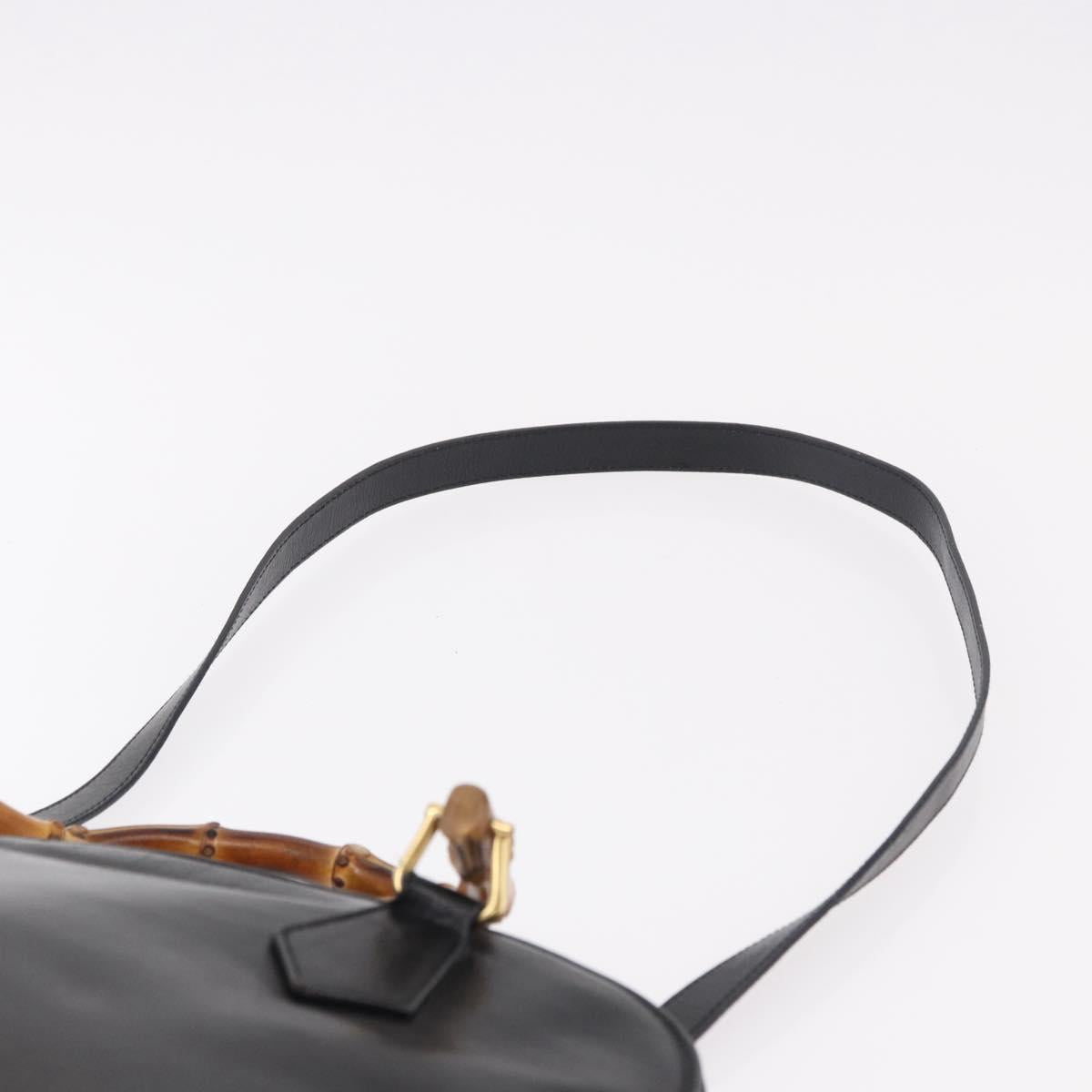 GUCCI Bamboo Hand Bag Leather 2way Black Gold 000 1186 0289 Auth ep14685