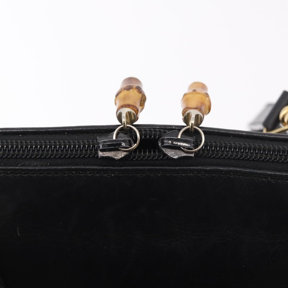 GUCCI Bamboo Hand Bag Leather 2way Black Gold 000 1186 0289 Auth ep14685