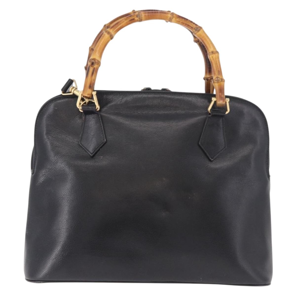 GUCCI Bamboo Hand Bag Leather 2way Black Gold 000 1186 0289 Auth ep14685