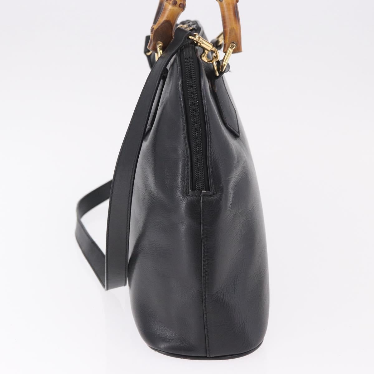 GUCCI Bamboo Hand Bag Leather 2way Black Gold 000 1186 0289 Auth ep14685
