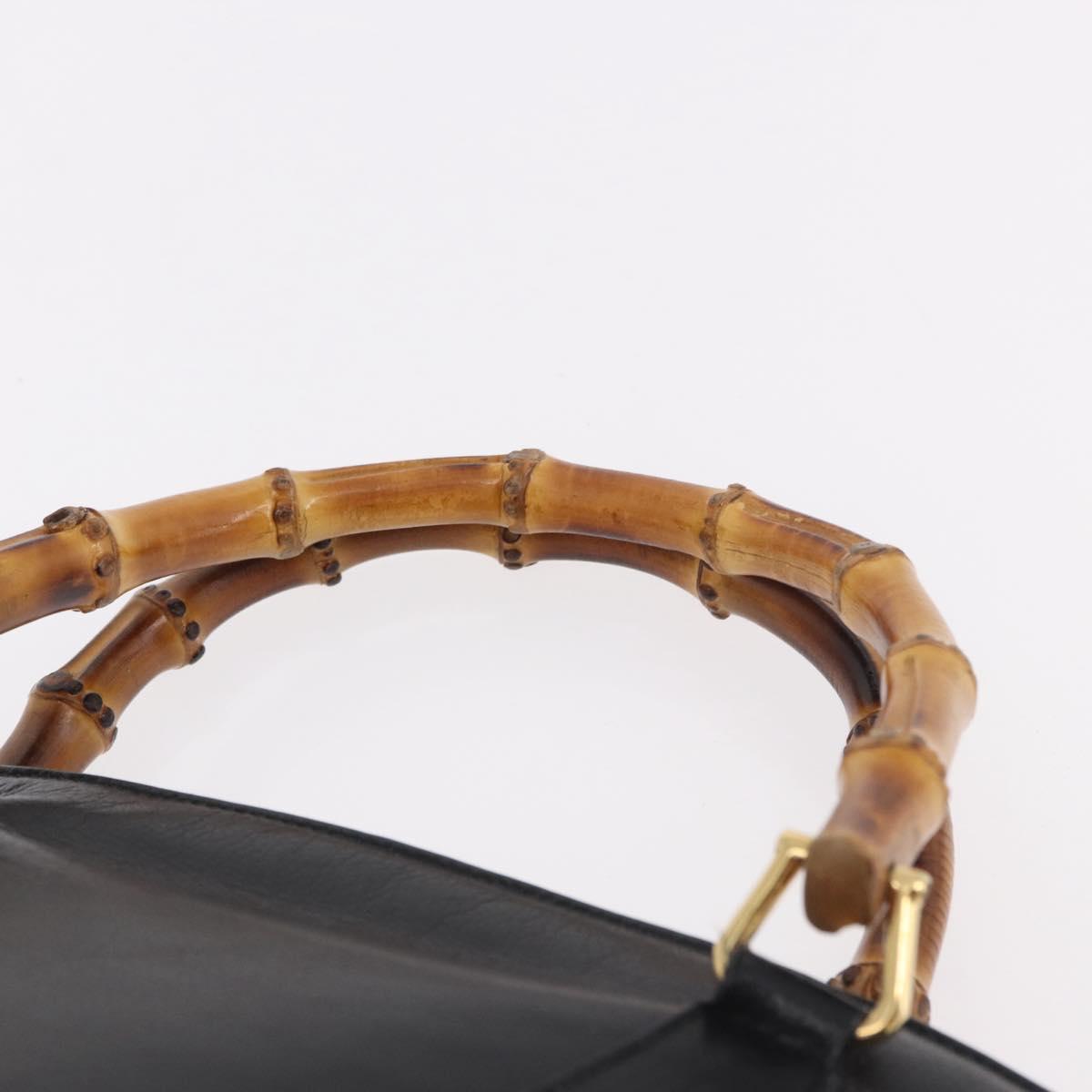 GUCCI Bamboo Hand Bag Leather 2way Black Gold 000 1186 0289 Auth ep14685