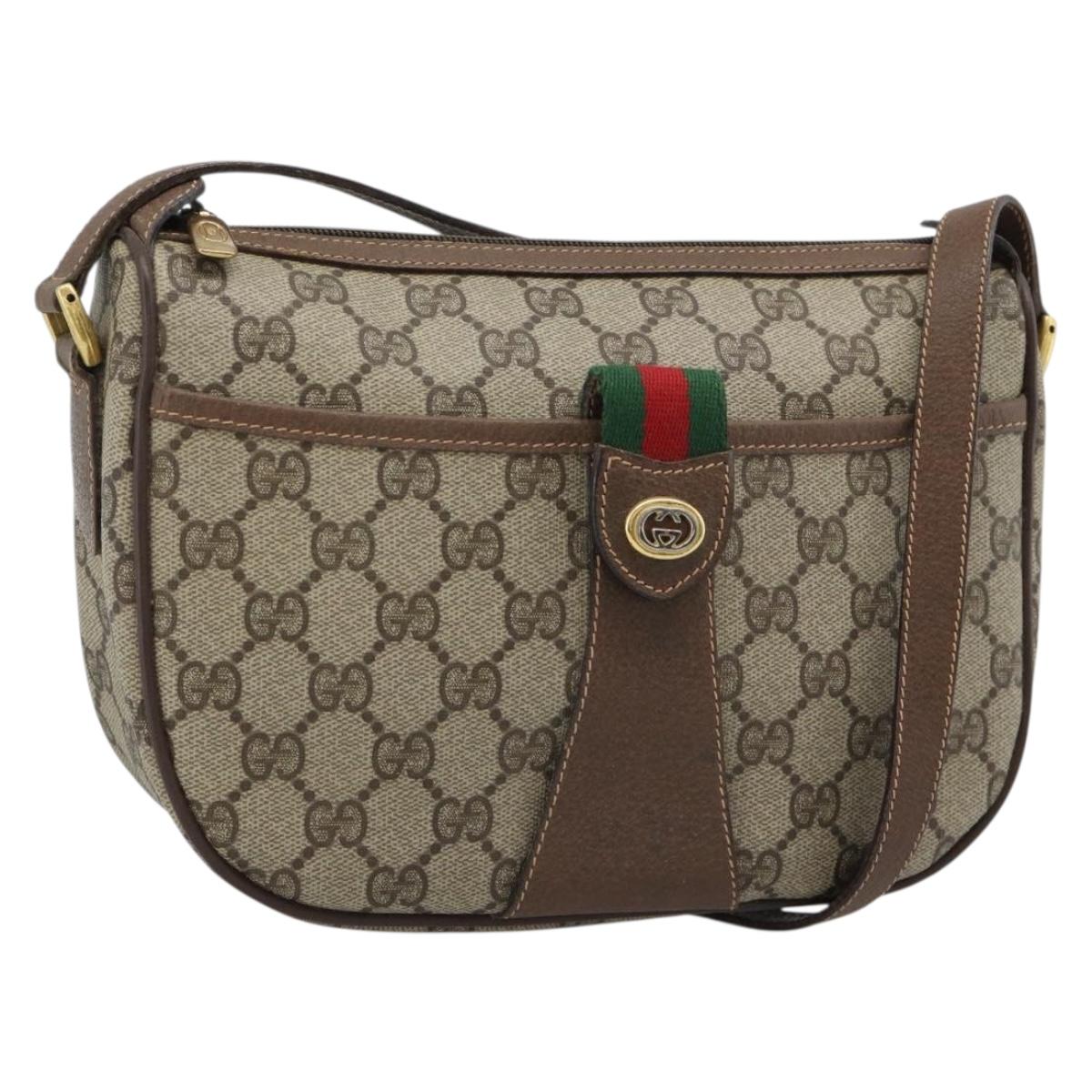 GUCCI GG Supreme Web Sherry Line Bag PVC Beige Gold 89 02 032 Auth ep14687