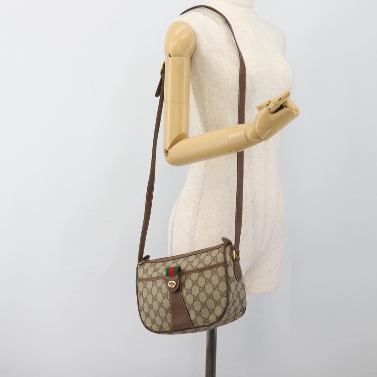 GUCCI GG Supreme Web Sherry Line Bag PVC Beige Gold 89 02 032 Auth ep14687
