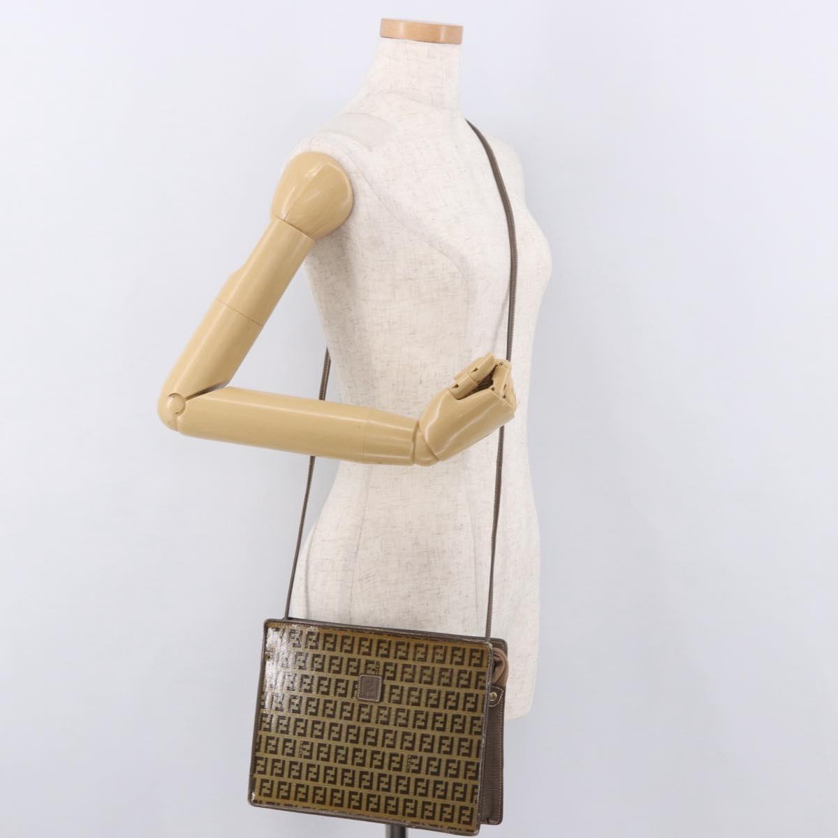 FENDI Zucchino Canvas Shoulder Bag Beige Auth ep14688