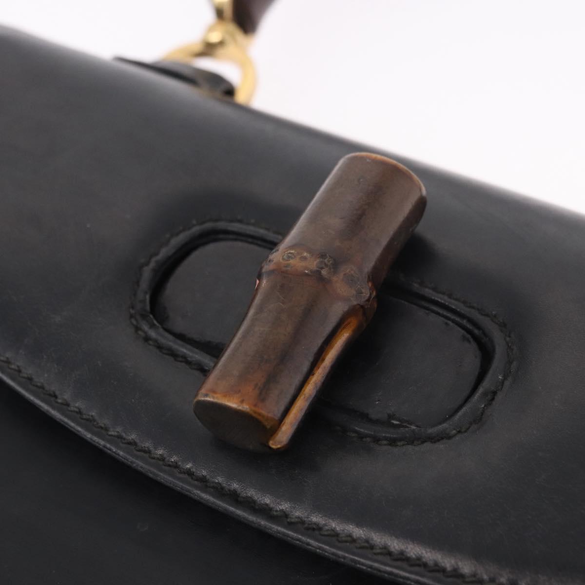 GUCCI Bamboo Hand Bag Leather Black Gold Auth ep14689A
