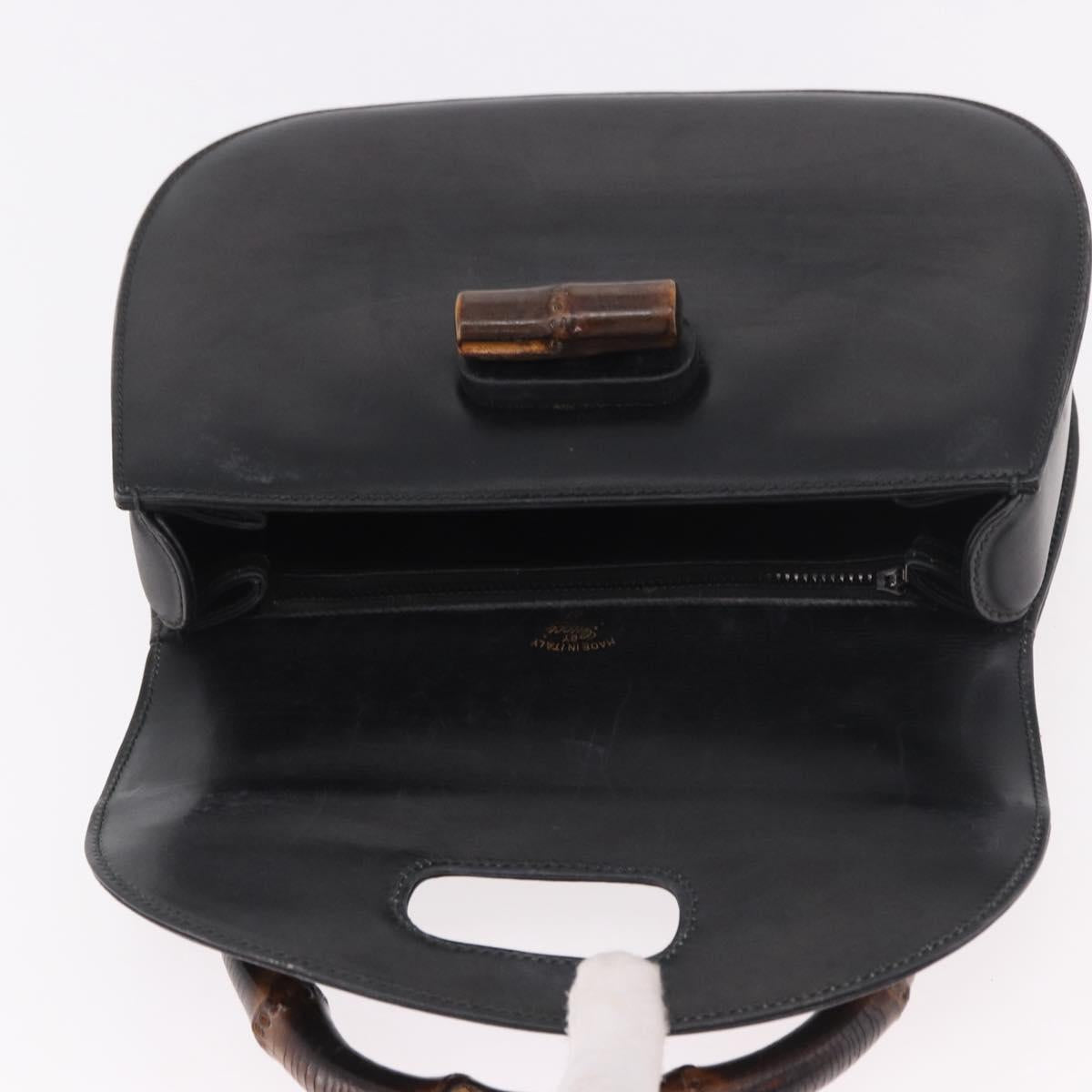 GUCCI Bamboo Hand Bag Leather Black Gold Auth ep14689A