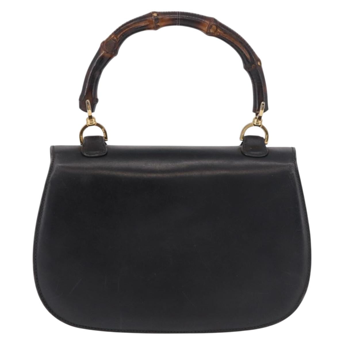 GUCCI Bamboo Hand Bag Leather Black Gold Auth ep14689A