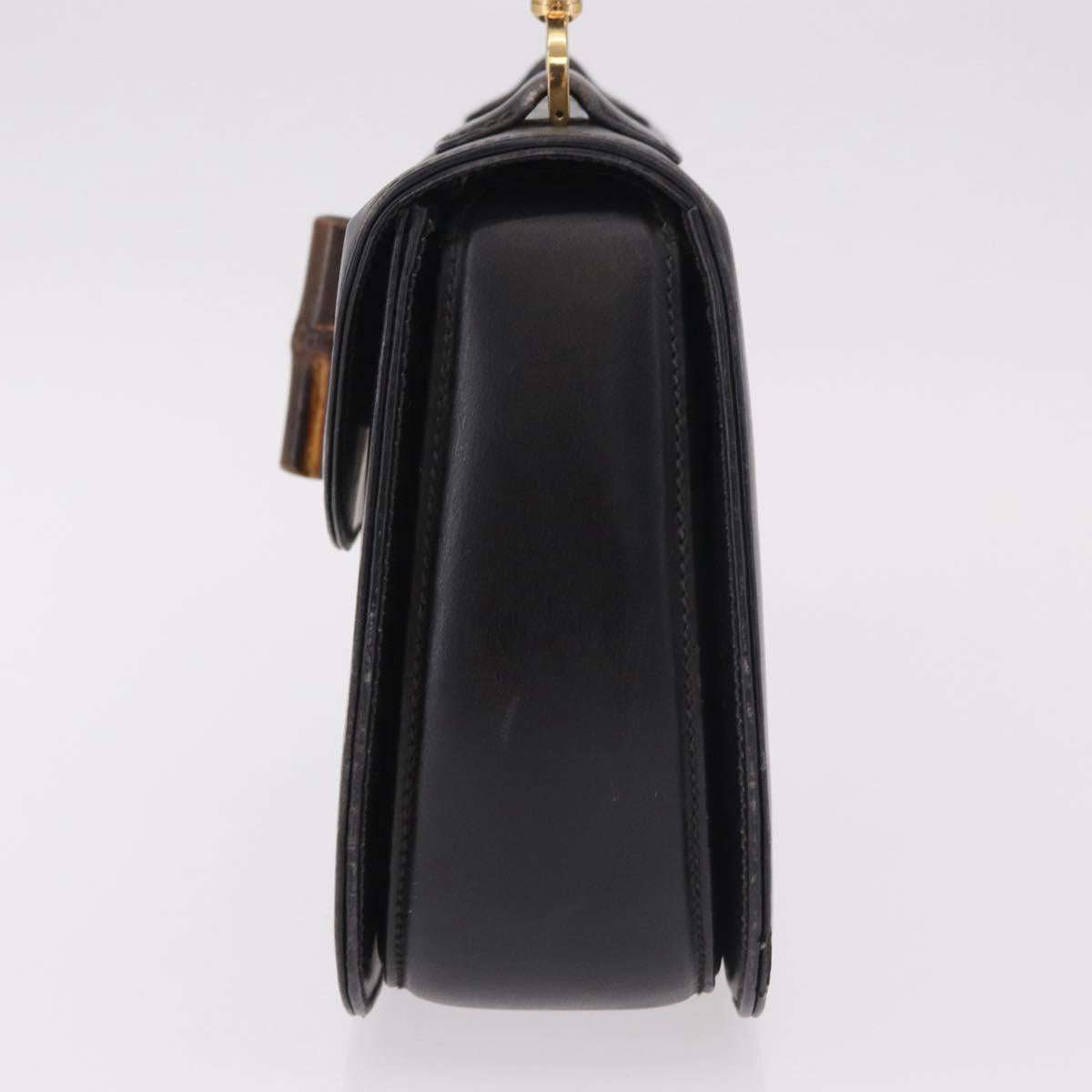 GUCCI Bamboo Hand Bag Leather Black Gold Auth ep14689A