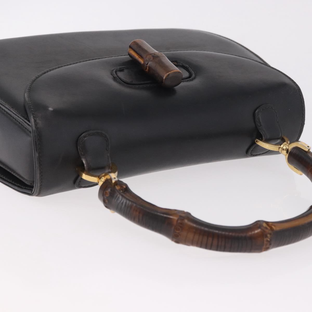 GUCCI Bamboo Hand Bag Leather Black Gold Auth ep14689A