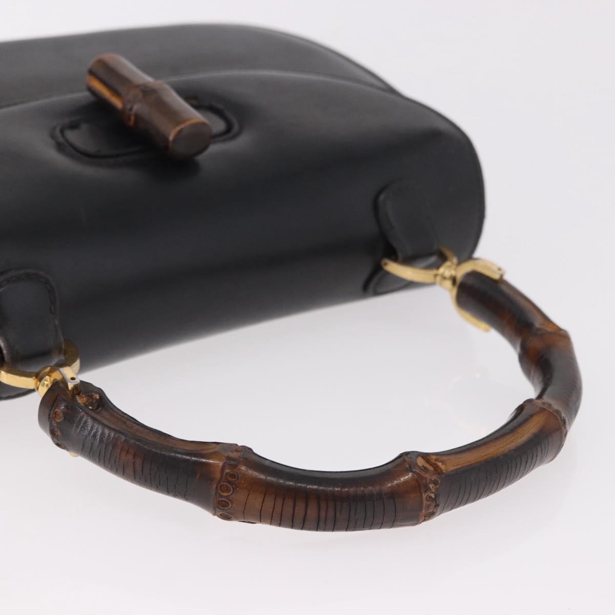 GUCCI Bamboo Hand Bag Leather Black Gold Auth ep14689A