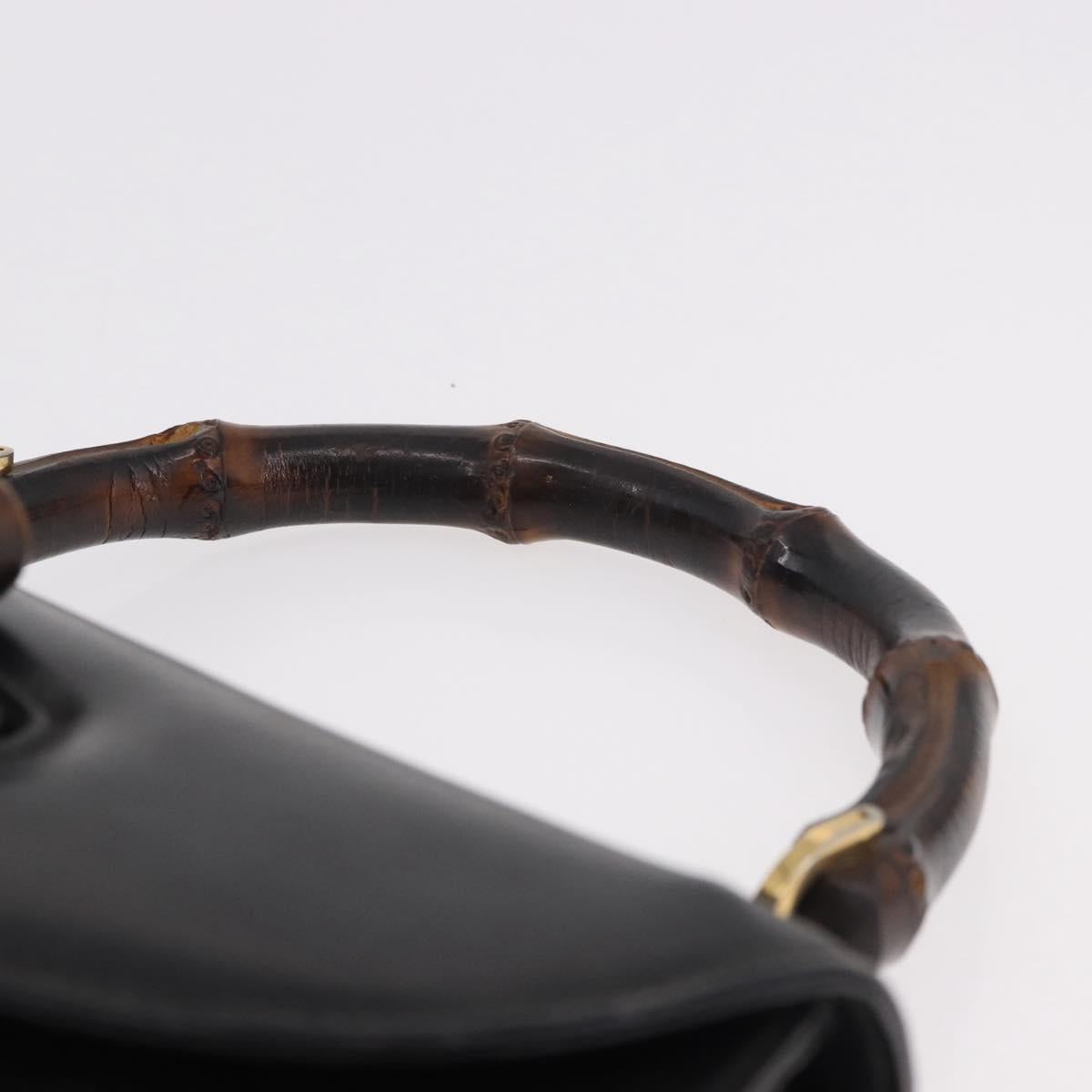 GUCCI Bamboo Hand Bag Leather Black Gold Auth ep14689A