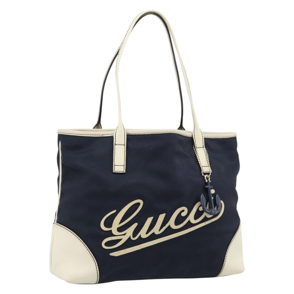 GUCCI Tote Bag Canvas Navy Gold 170007 Auth ep14690