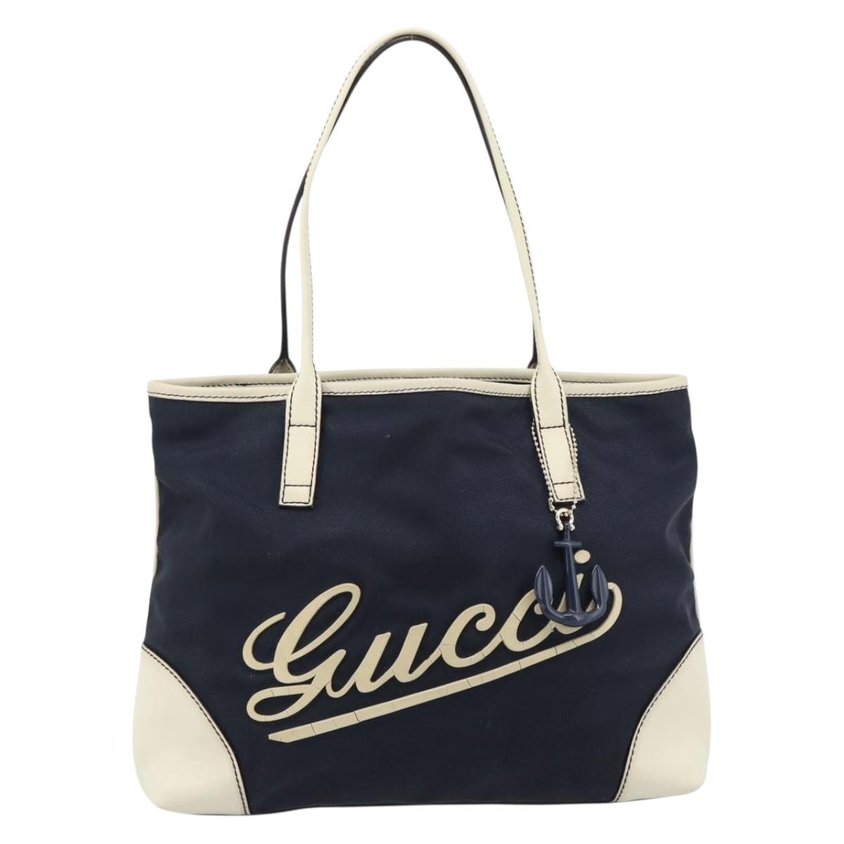 GUCCI Tote Bag Canvas Navy Gold 170007 Auth ep14690