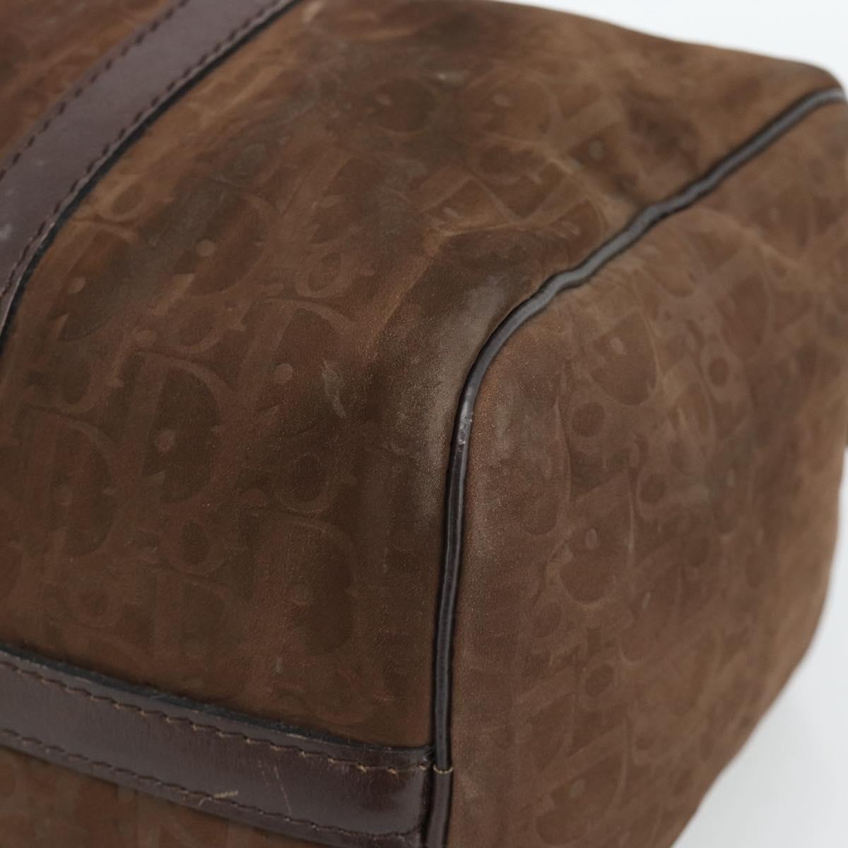 Christian Dior Trotter Canvas Boston Bag Suede Brown Gold Auth ep14691