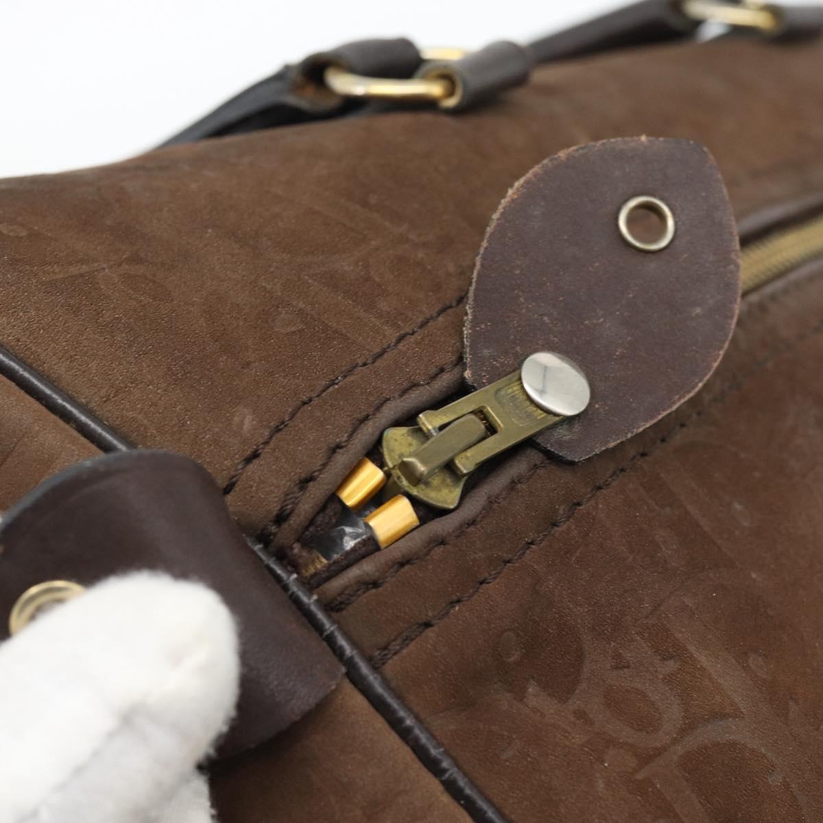 Christian Dior Trotter Canvas Boston Bag Suede Brown Gold Auth ep14691