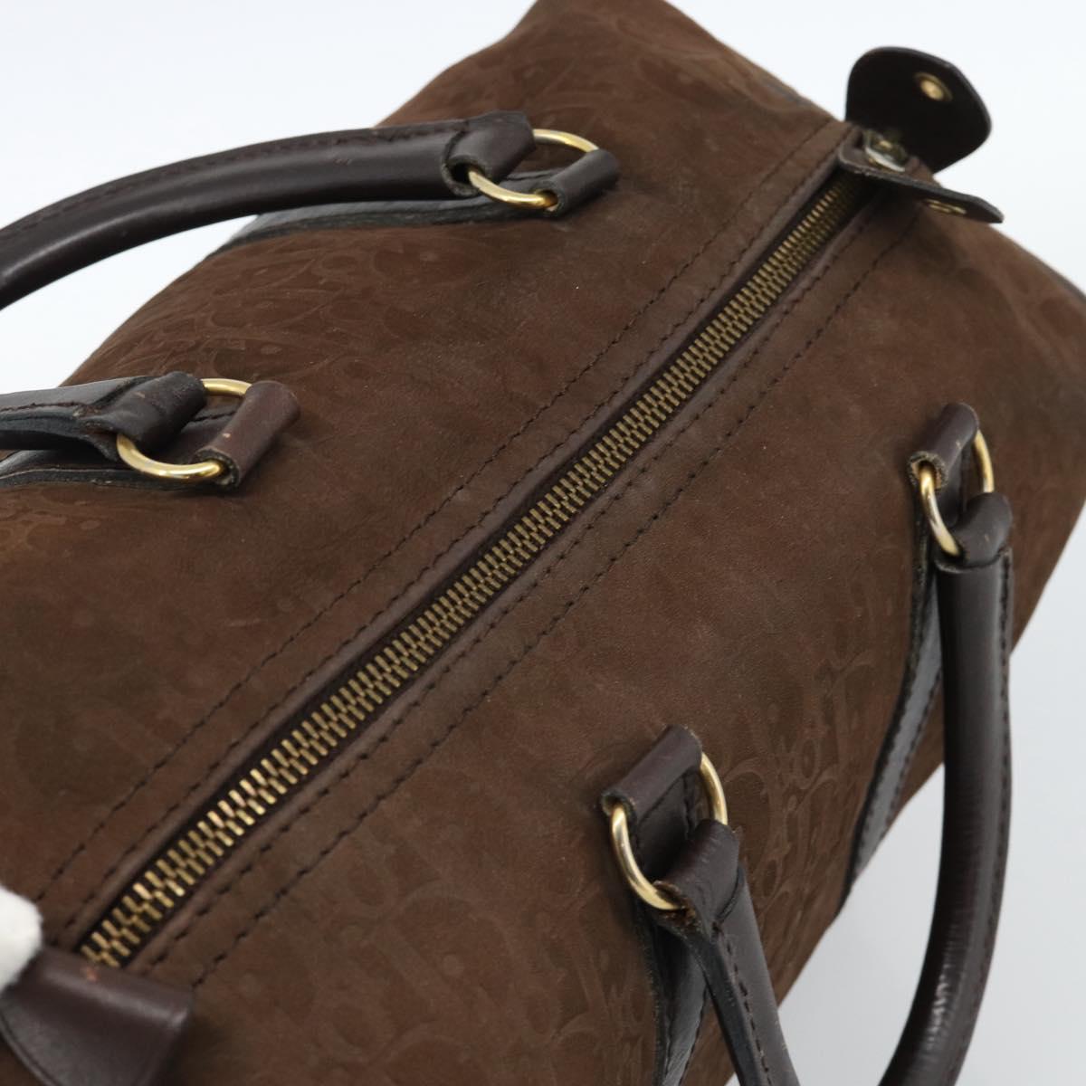 Christian Dior Trotter Canvas Boston Bag Suede Brown Gold Auth ep14691