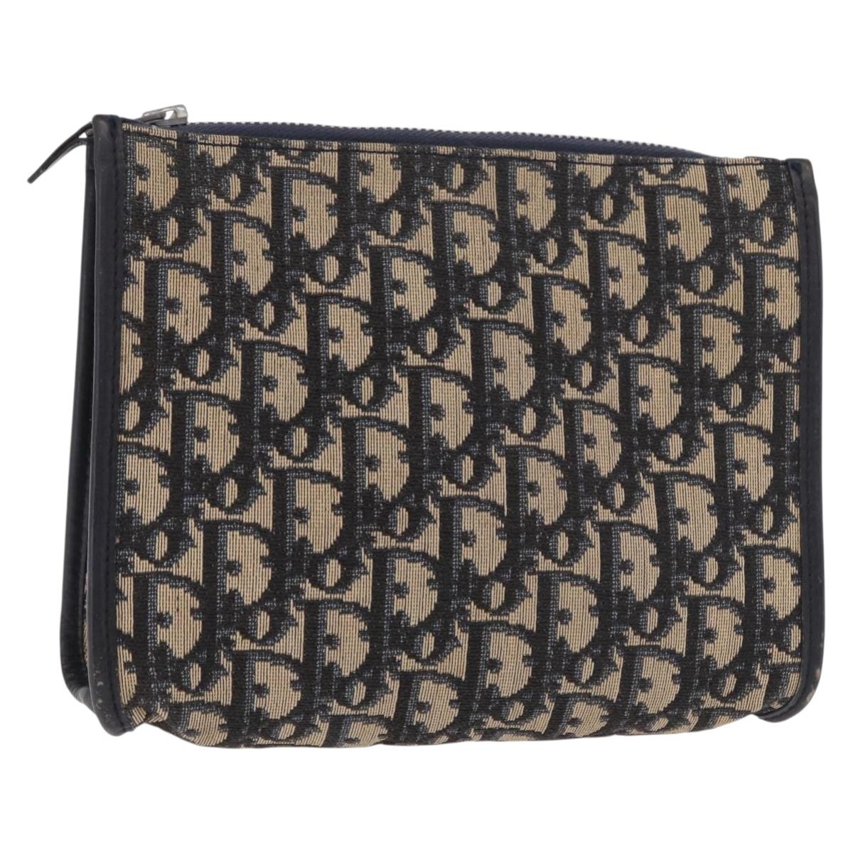 Christian Dior Trotter Canvas Clutch Bag Navy Silver Auth ep14698
