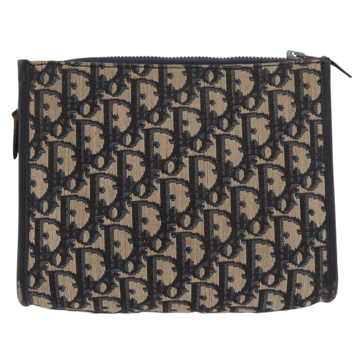 Christian Dior Trotter Canvas Clutch Bag Navy Silver Auth ep14698
