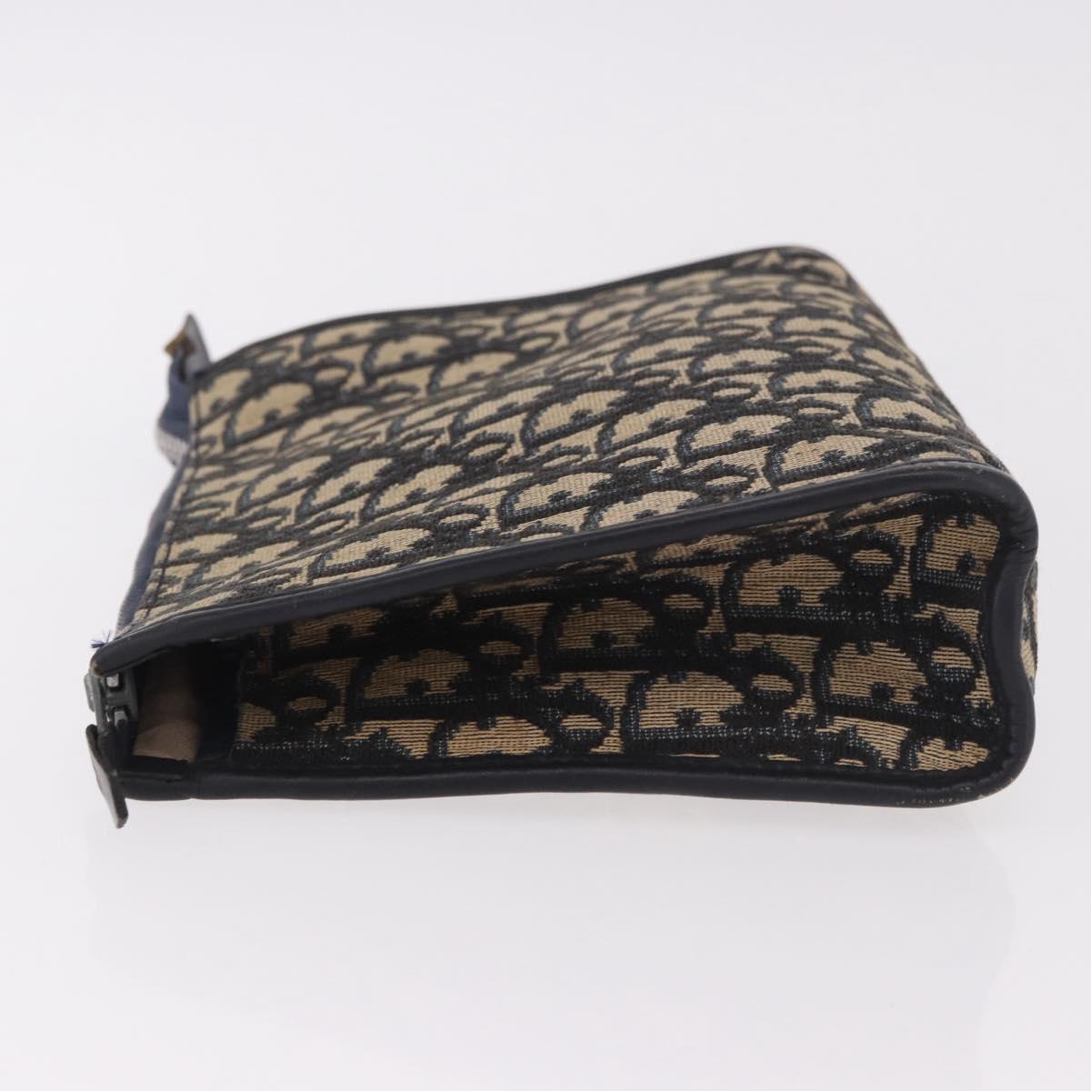 Christian Dior Trotter Canvas Clutch Bag Navy Silver Auth ep14698