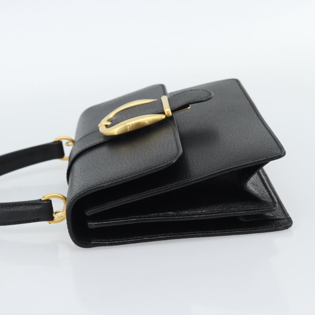 GUCCI Hand Bag Leather Black Gold Auth ep14699A
