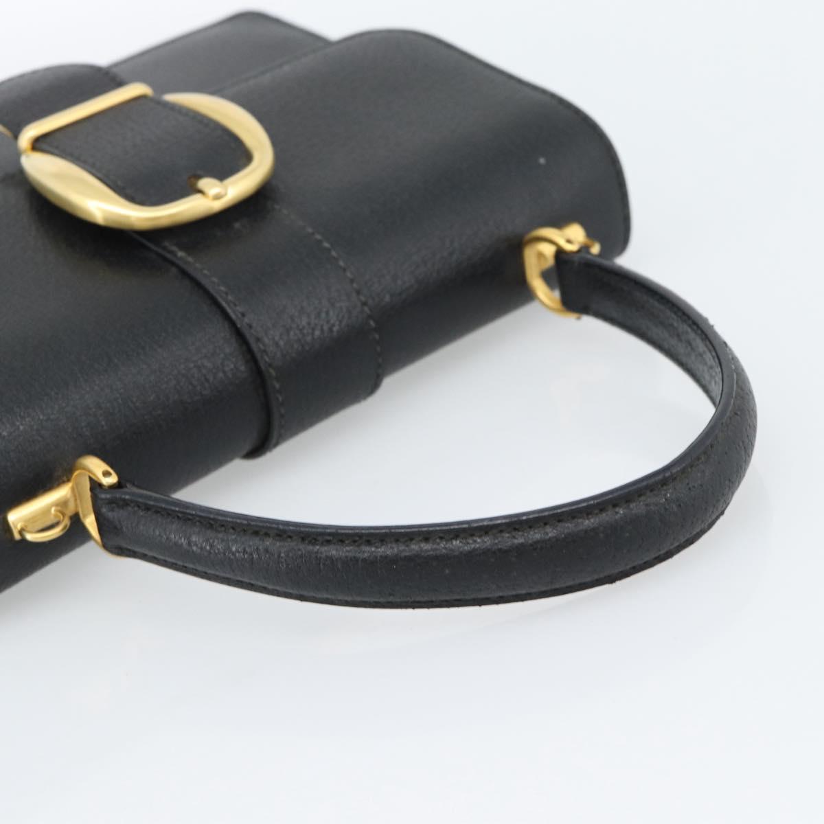 GUCCI Hand Bag Leather Black Gold Auth ep14699A