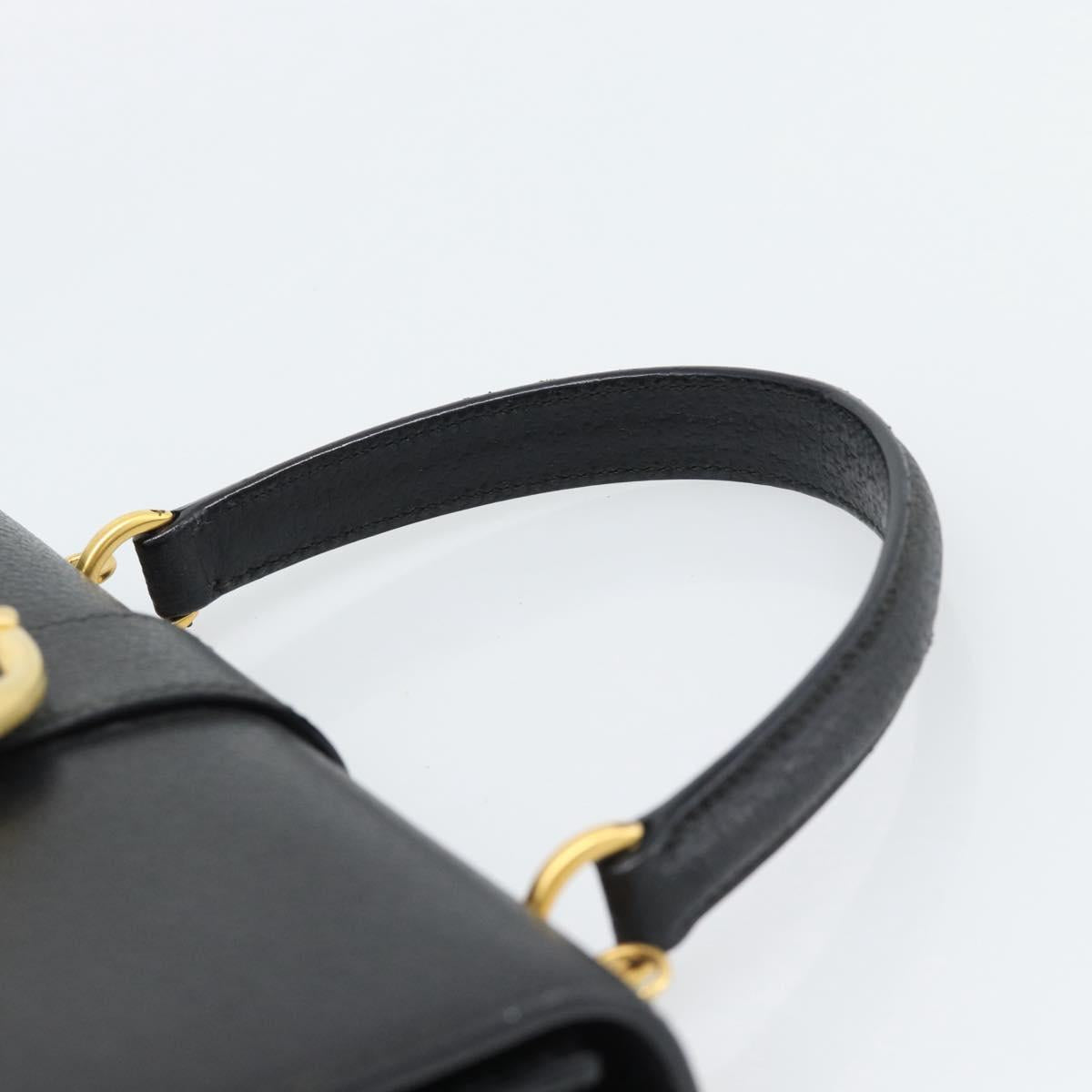 GUCCI Hand Bag Leather Black Gold Auth ep14699A