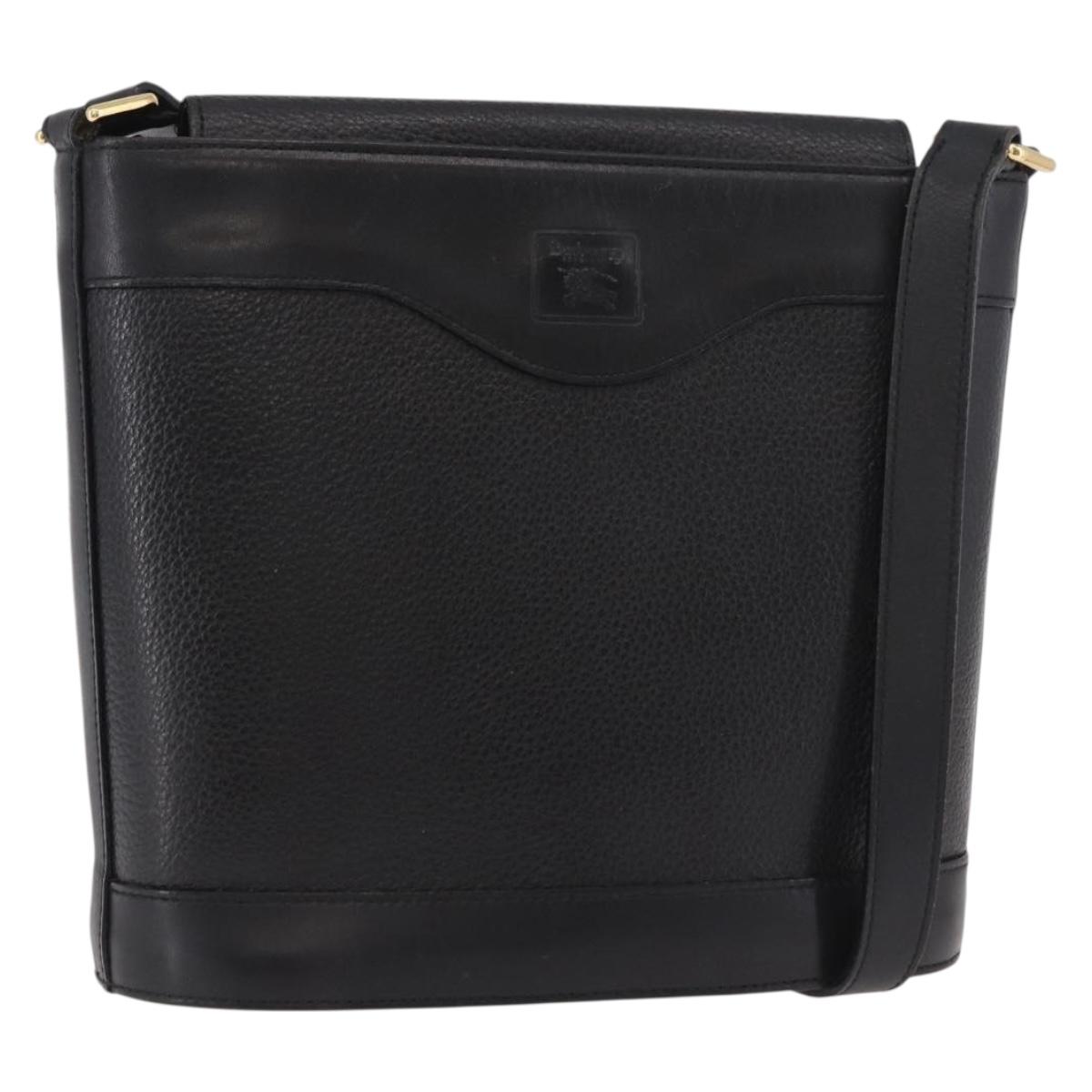 Burberrys Shoulder Bag Leather Black Gold Auth ep14701